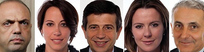 Verordneter Rücktritt: (von links nach rechts) Angelino Alfano, Nunzia de Girolamo, Fabrizio Lupi, Beatrice Lorenzin, Gaetano Quagliariello 