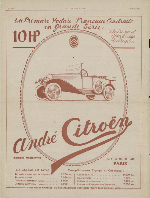11. April 1919: „La Type A“, die erste Citroën-Verbung  © Citroën 
