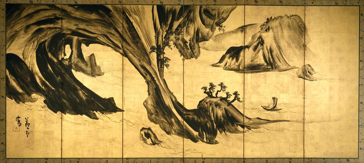 Landschaft mit chinesischen Figuren. Nagasawa Rosetsu (1754-1799), Leihgabe des Metropolitan Museum of Art © Museum Rietberg