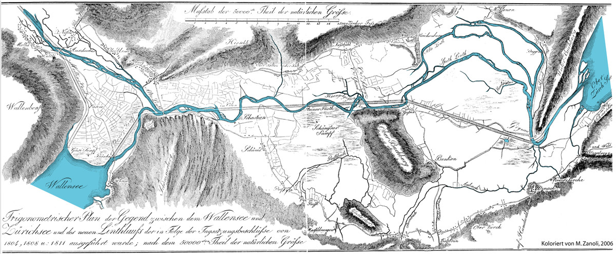Karte der Linthkorrektion aus dem Jahr 1811