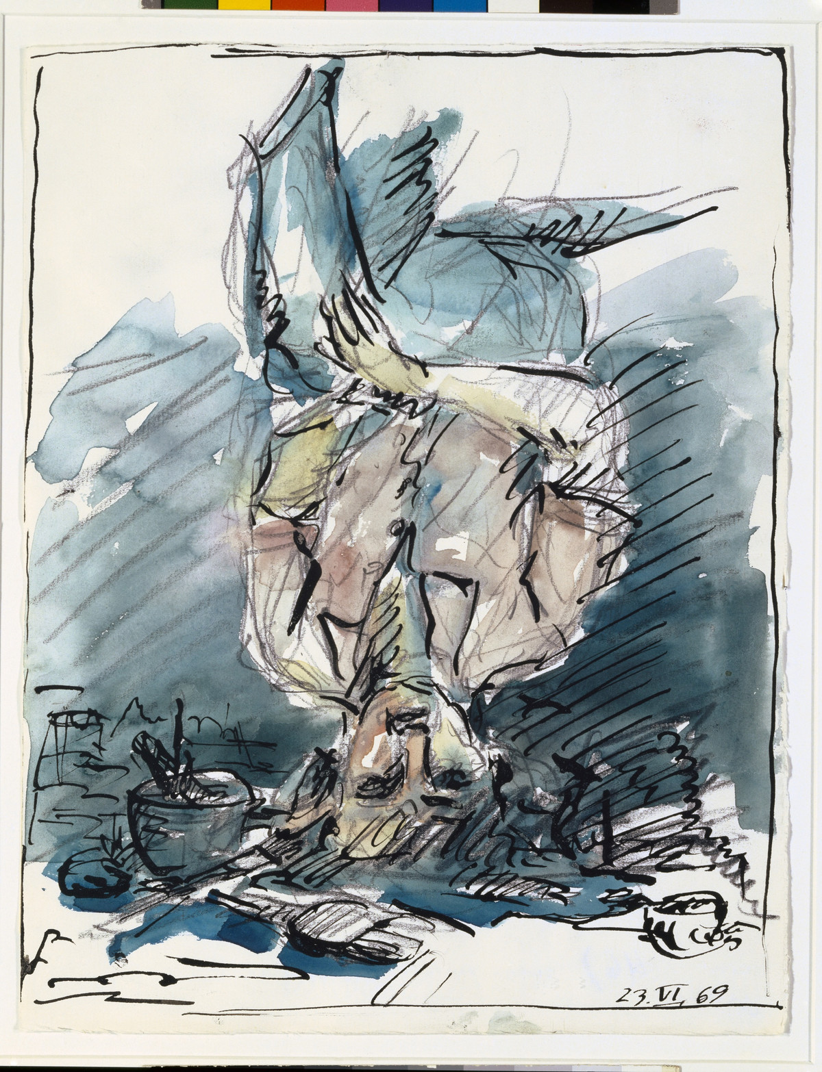 Georg Baselitz: Maler, 23. Juni 1969, Bleistift, Tusche, Aquarell, 32.4 x 25.1 cm, Kunstmuseum Basel – Karl August Burckhardt-Koechlin-Fonds (Geschenk des Künstlers), Kunstmuseum Basel, Martin P. Bühler
