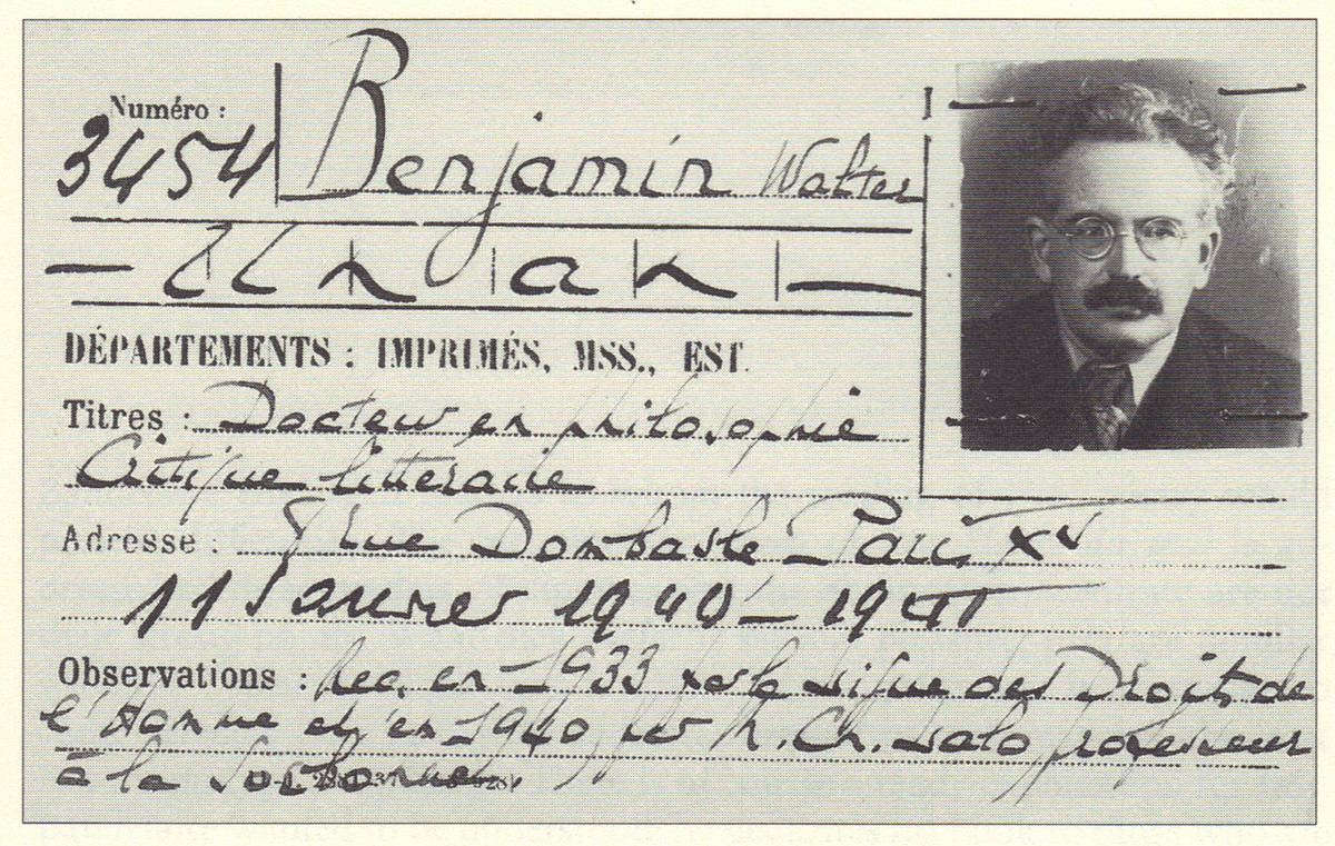 Walter Benjamins Leserausweis für die Bibliothèque nationale de France, Paris 1940 (Wikimedia)