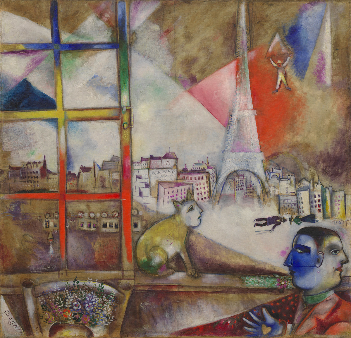 Marc Chagall: Paris durch das Fenster gesehen, 1913, Öl auf Leinwand, 135,8 x 141,4 cm, Solomon R. Guggenheim Museum, New York, © Pro Litteris, Zürich