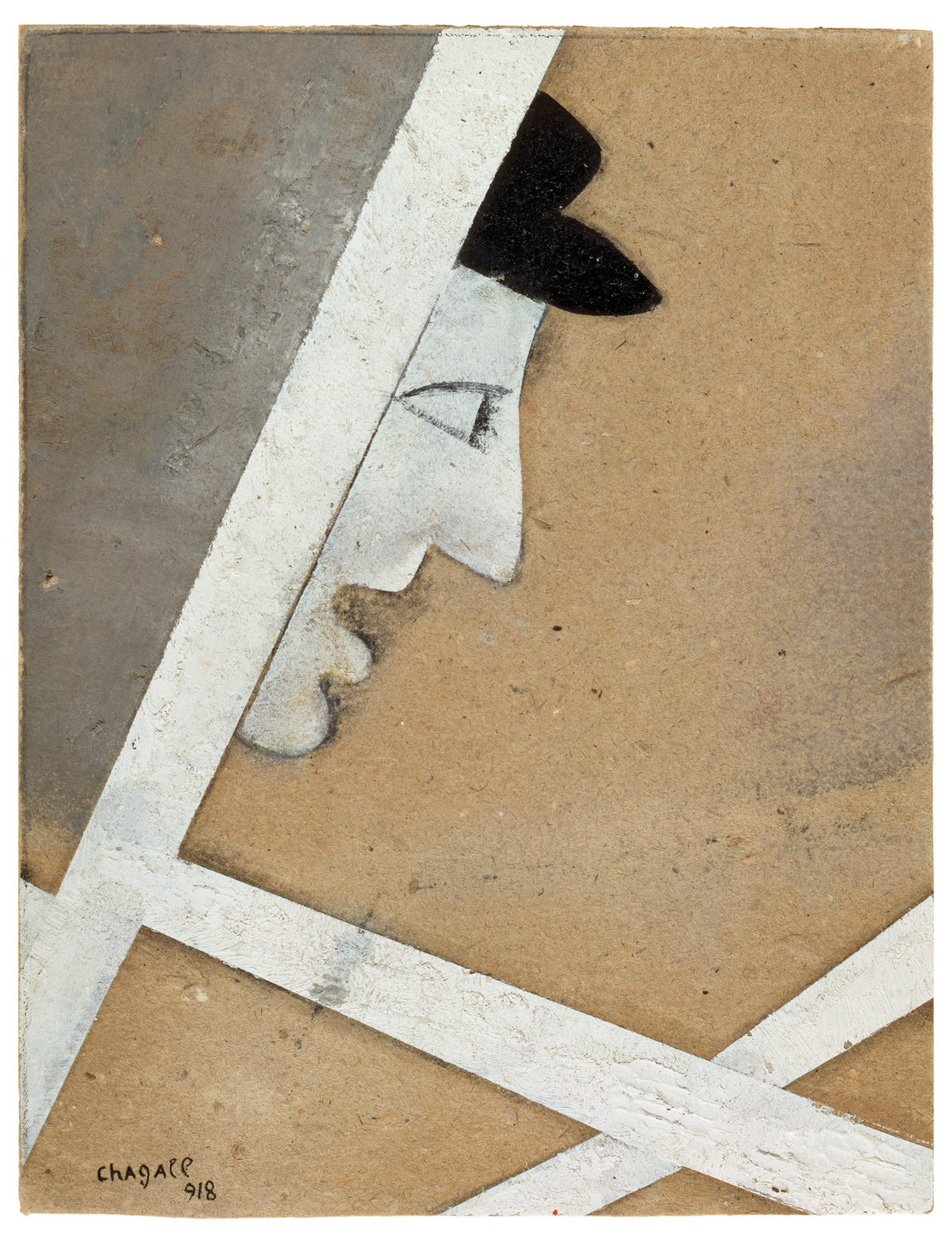 Marc Chagall: Das Profil im Fenster, 1918, Grafit, Gouache und Tinte auf Karton, 22 x 16,8 cm, Musée national d'art moderne/ Centre de création industrielle, Centre Georges Pompidou, Paris, © Pro Litteris, Zürich