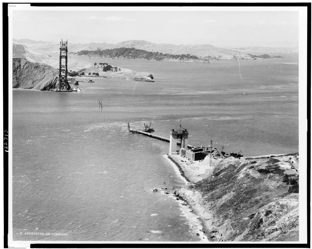 Das Bild aus dem Jahr 1934 zeigt den Bau der Brücke. (Foto: Library of Congress, Washington)