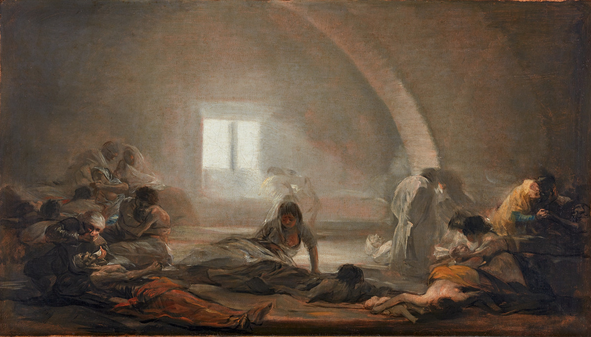 Francisco de Goya: Hospital für Pestkranke (Hospital de Apestados), 1808–1810, Öl auf Leinwand 32,5 x 57, 3 cm; Sammlung Marqués de la Romana