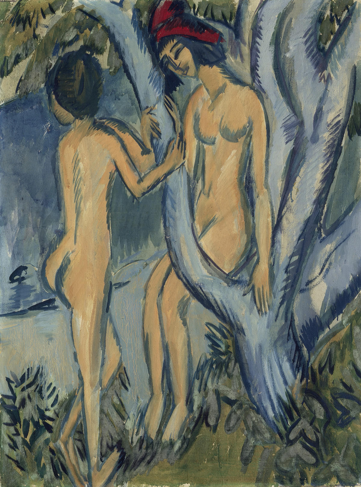 Ernst Ludwig Kirchner: Zwei Akte an einem Baum, Fehmarn, 1912/13, Öl auf Leinwand, 100 x 75 cm, Privatsammlung