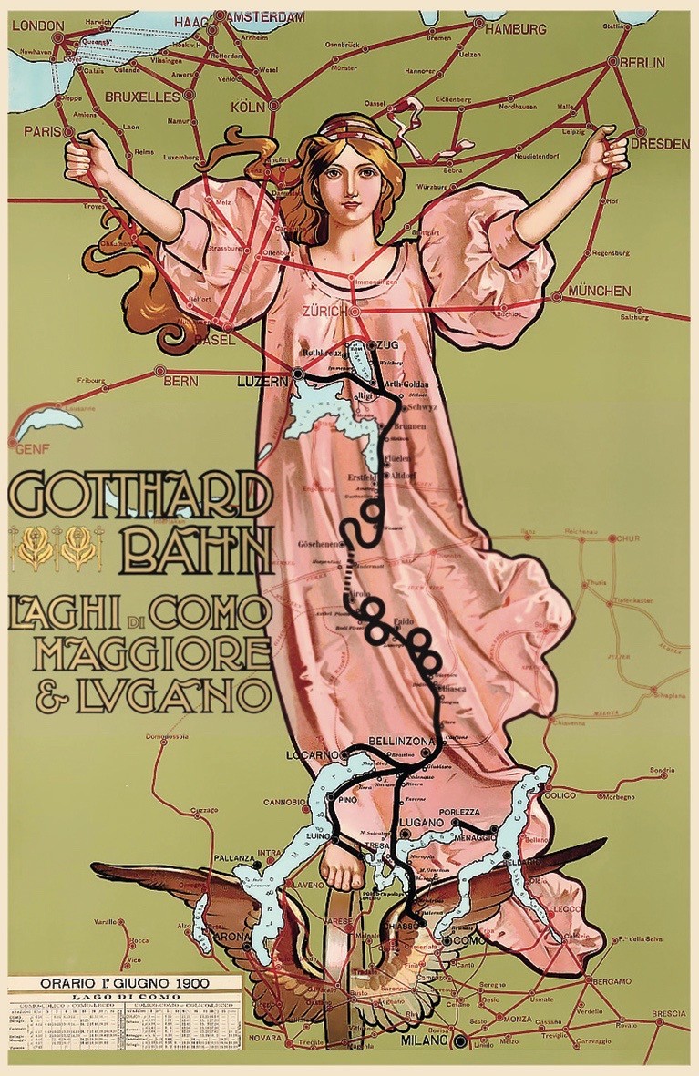 Belle Époque: Ein Plakat mit Fahrplan vom 1. Juni 1900, realisiert von Gabriele Chiattone