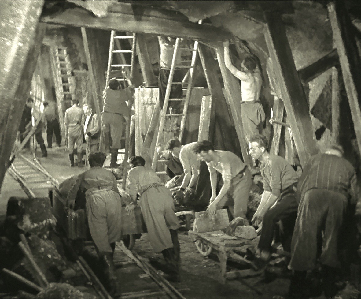 Bauarbeiten im Tunnel um 1875.