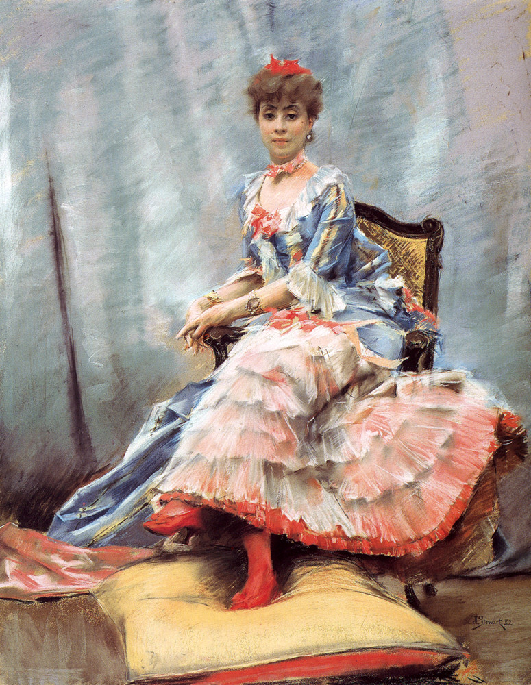 Laure Hayman, 1882 porträtiert von Julius LeBlanc Stewart, eine Mätresse von Prousts Onkel Louis Weil, wurde zu einem der Vorbilder für die Figur der Odette. (Bild: Wikimedia)