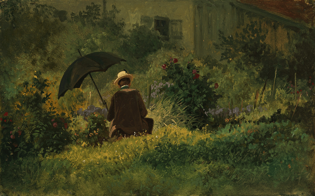 Der Maler im Garten, um 1860, Öl auf Karton, 21.5 x 34 cm, Kunst Museum Winterthur, Stiftung Oskar Reinhart 