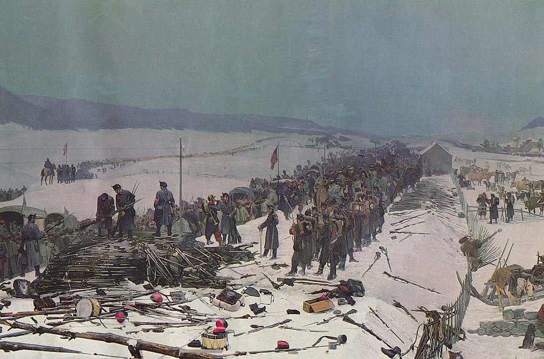 Die Bourbaki-Armee legt ihre Waffen nieder. Ausschnitt aus dem Bourbaki-Panorama in Luzern (PD)