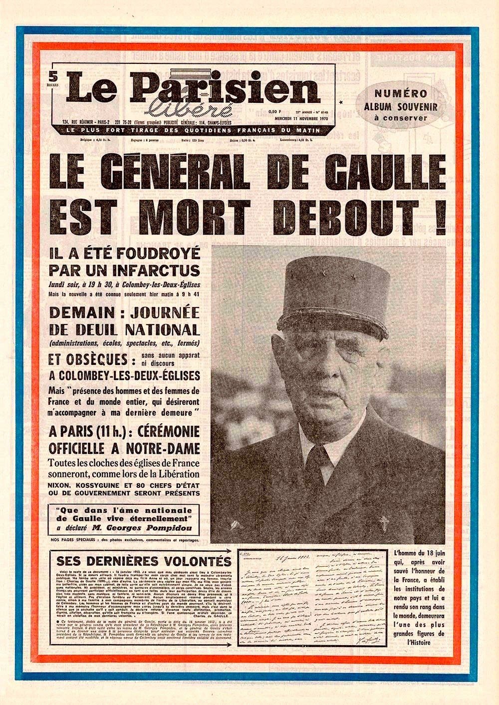 Charles de Gaulle, General, Anführer des Widerstand gegen die Nazis, wurde am 22. November 1890 geboren. Von Januar 1959 bis April 1969 war er Staatspräsident der 5. französischen Republik. 