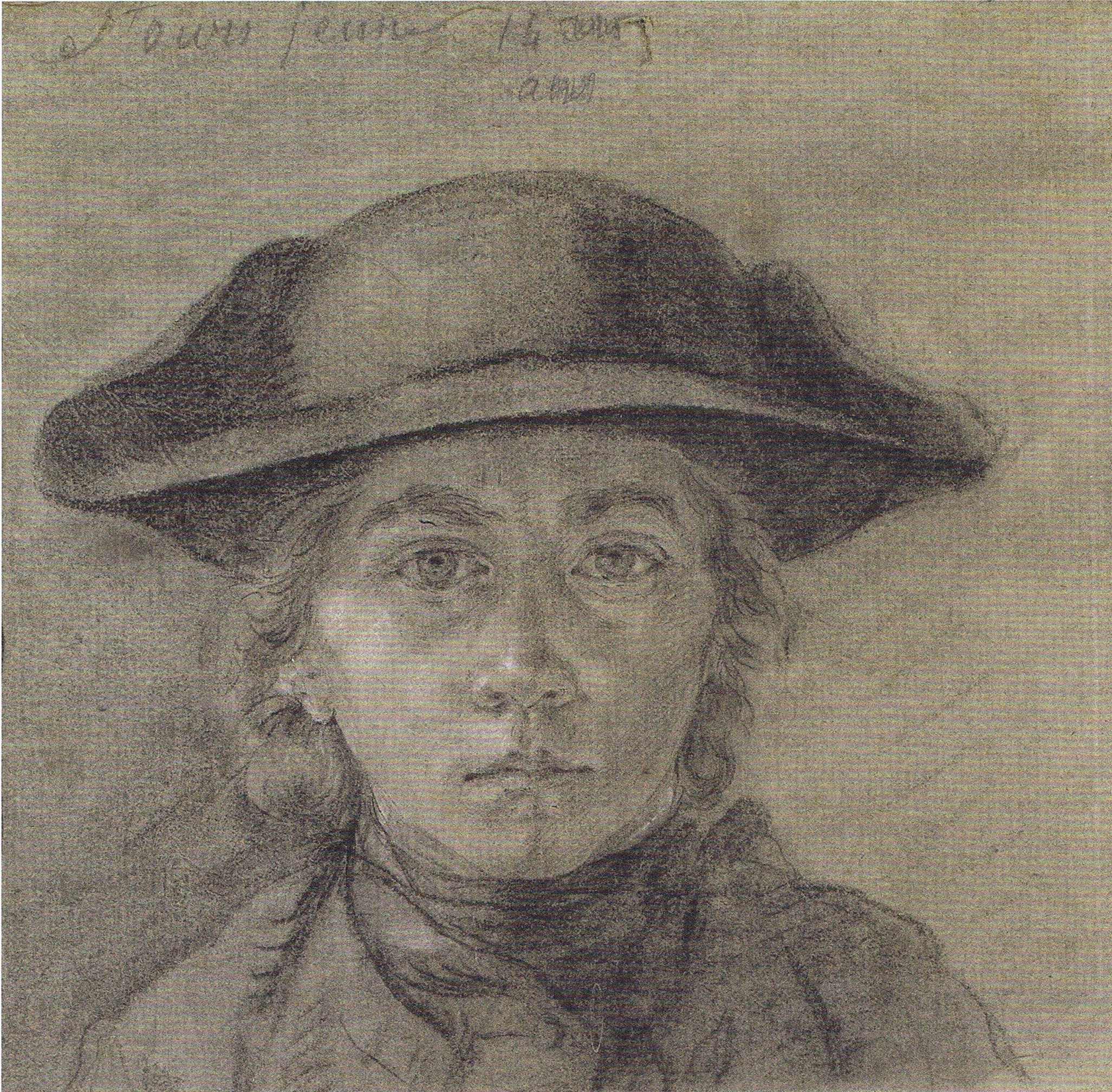 Portrait de l’artiste au chapeau, 1766. Es ist das zweite Selbstbildnis des Künstlers, hier 14jährig. 20,9 x 21,2 cm. Privatbesitz