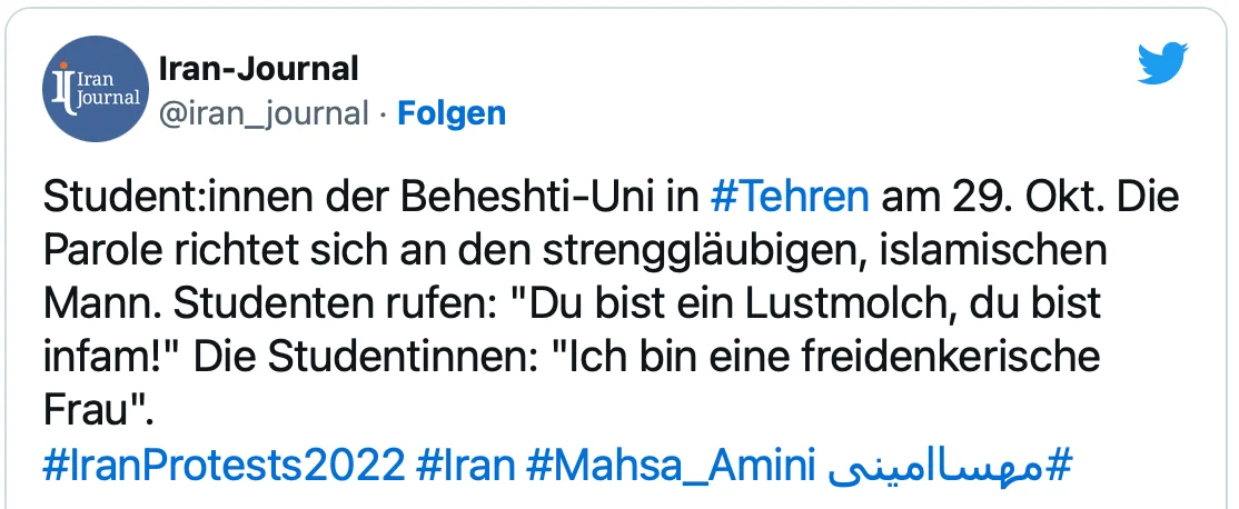 Tweet Studentenprotest Teheran