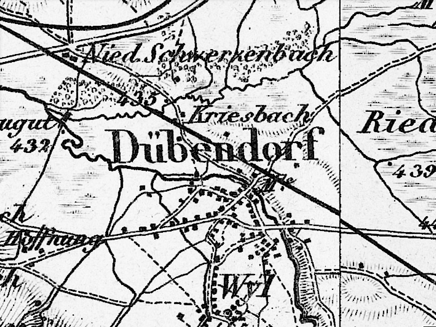 Dübendorf im Jahr 1864 (Dufourkarte, © Bundesamt für Landestopografie)