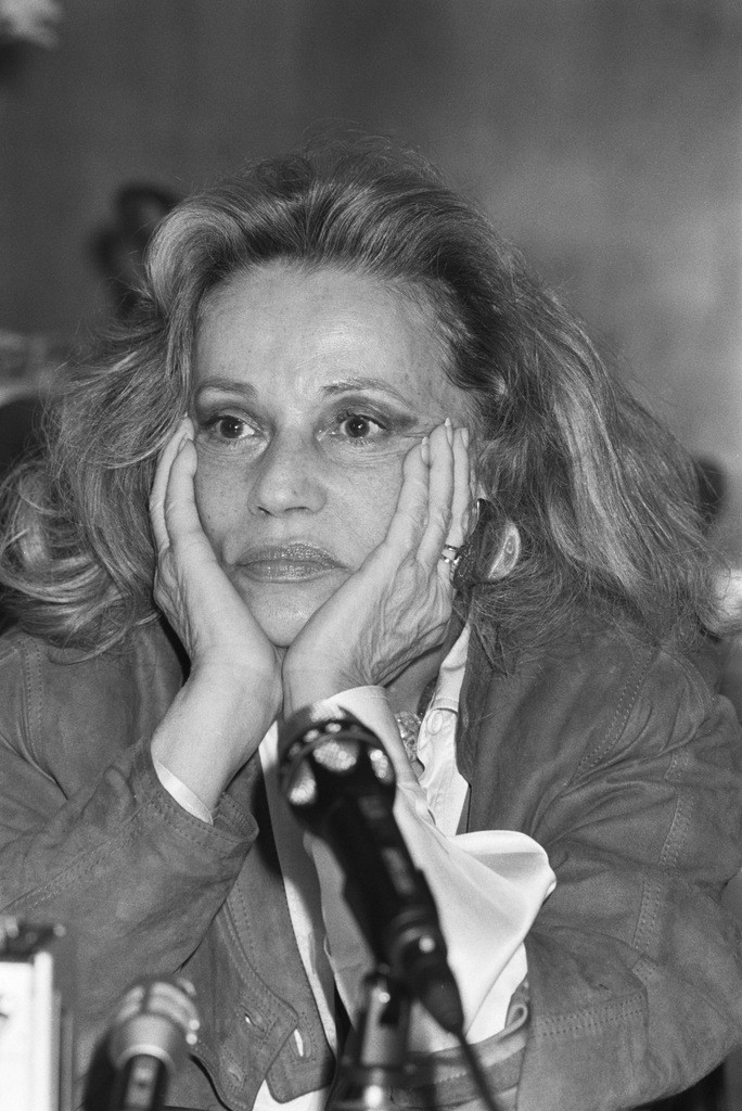 Jeanne Moreau 1988 an einer Pressekonferenz in Genf (Foto. Keystone)