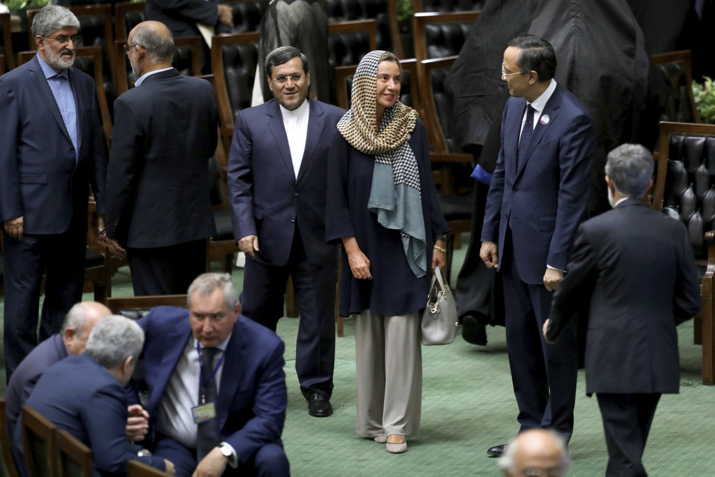 Federica Mogherini, die europäische "Aussenministerin" während der zweiten Amtseinsetzung von Präsident Rouhani am 5. August 2017 in Teheran. (Foto: Keystone/AP/Ebrahim Noroozi)