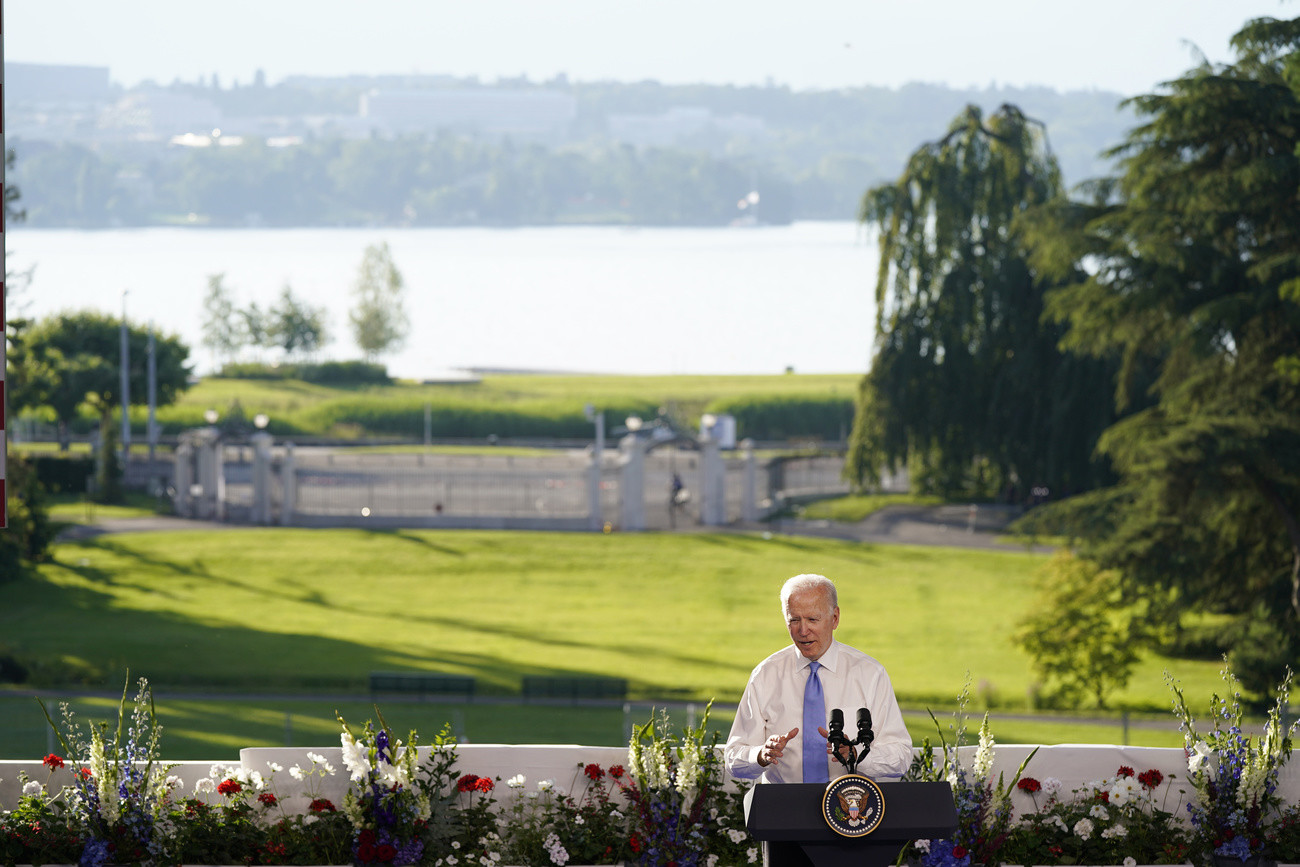 Joe Biden während der Medienkonferenz am Mittwochabend in Genf (Foto: Keystone/AP/Patrick Semansky)