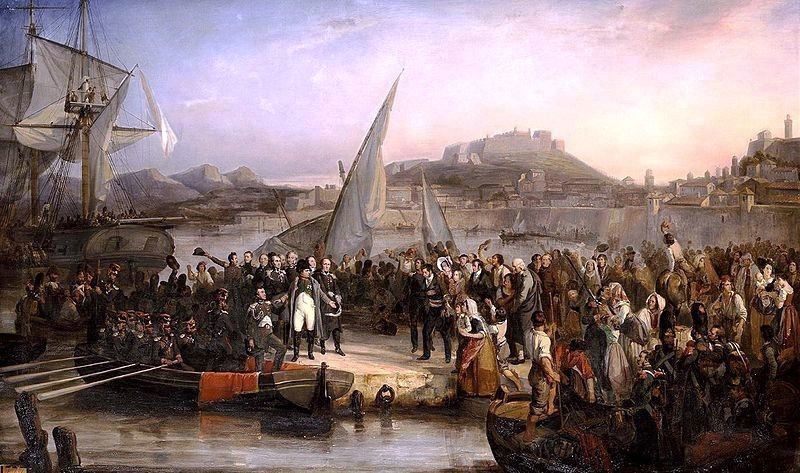 Napoleon verlässt Elba. Ölgemälde von Joseph Beaume (1836)