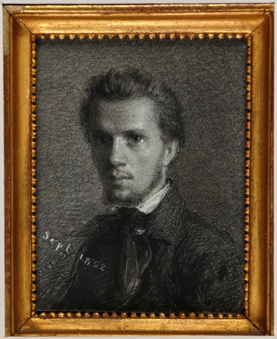 Selbstbildnis, Tusche, Feder, Gouache, laviert, gekrazt und weiss gehöht, 7,8 x 6 cm, Einwohnergemeinde Ins. 