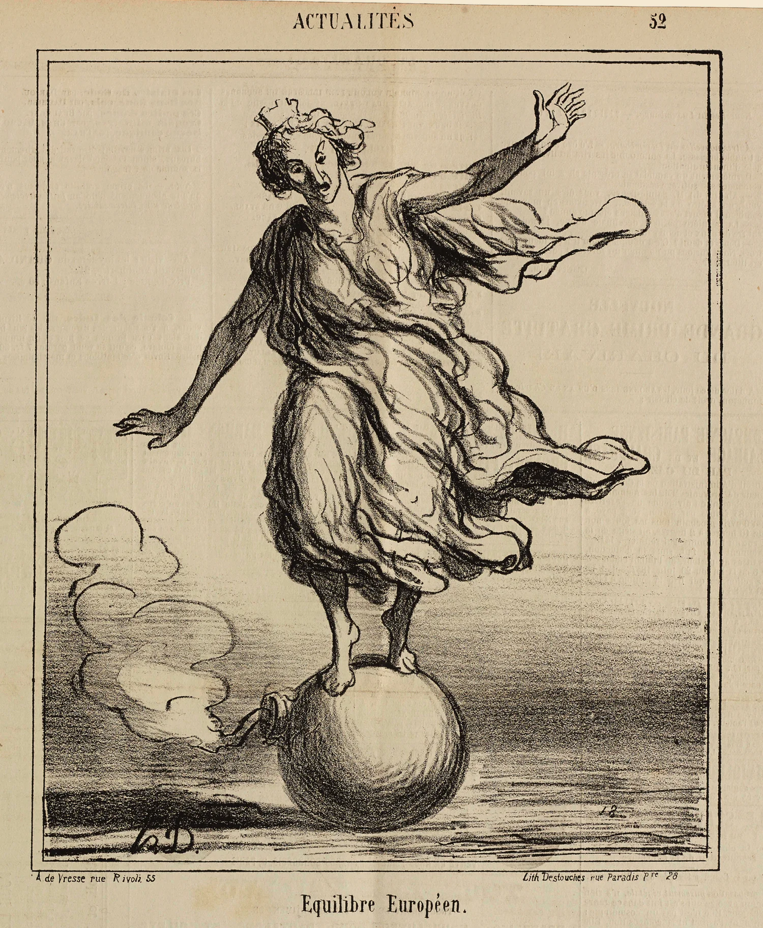 Honoré Daumier (1808 – 1879): Équilibre Européen, Le Charivari, Actualités, 3.4.1867 Lithographie, 24,9 × 20,7 cm Daumier-Register, Foto: Roland Schmidt, Zürich