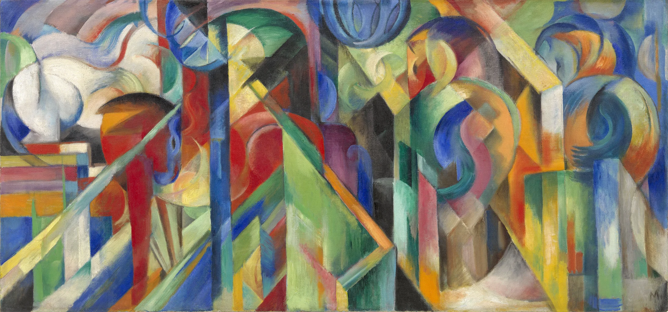Franz Marc: Stallungen, 1913, Öl auf Leinwand, 73,6 x 157,5 cm, Solomon R. Guggenheim Museum, New York, © Solomon R. Guggenheim Founding Collection