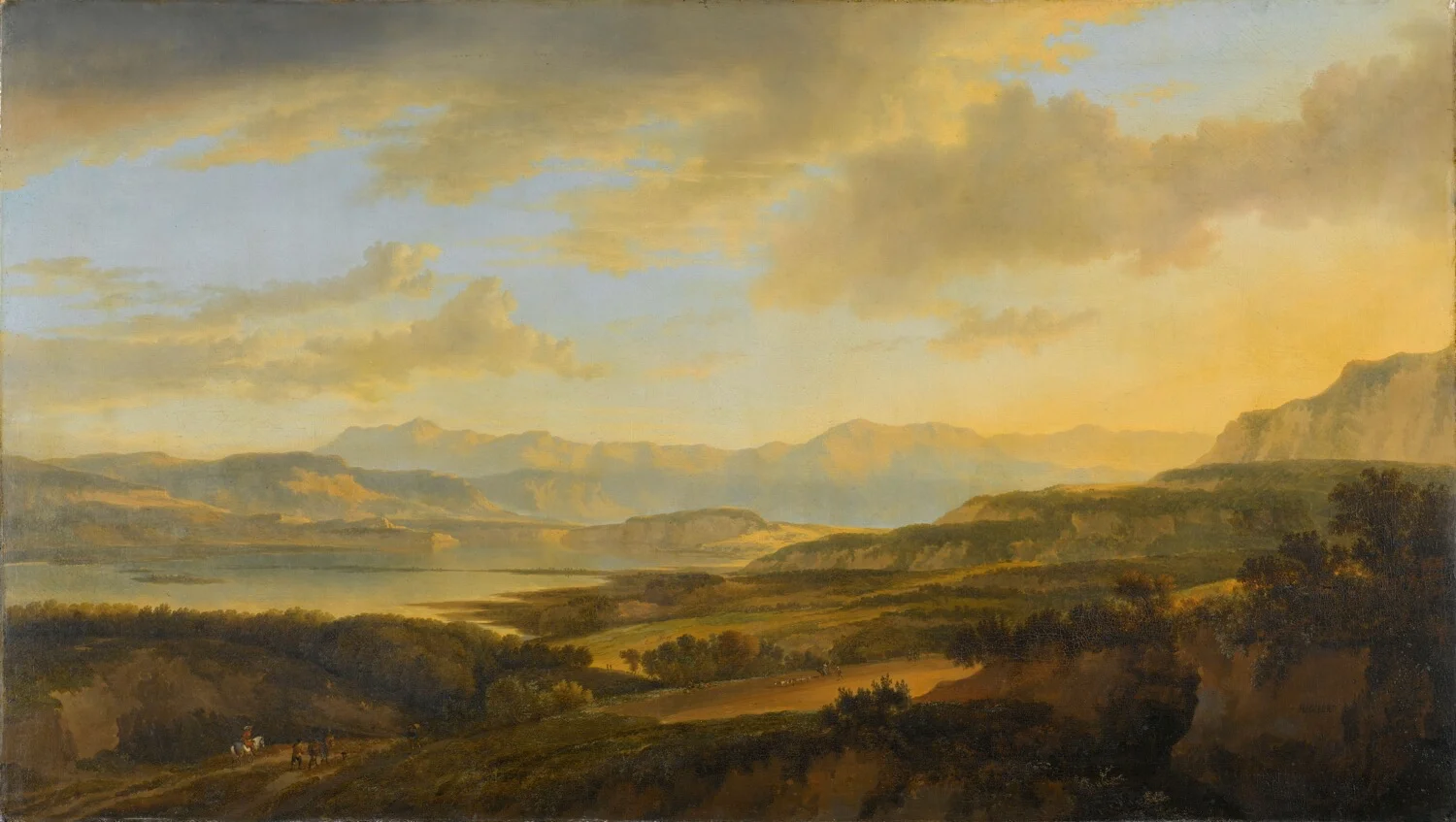 Jan Hackaert, 1628–1685/1690: Zürichsee, um 1660, Öl auf Leinwand, 82 × 145 cm, Rijksmuseum Amsterdam, angekauft mit der Unterstützung der Vereinigung Rembrandt