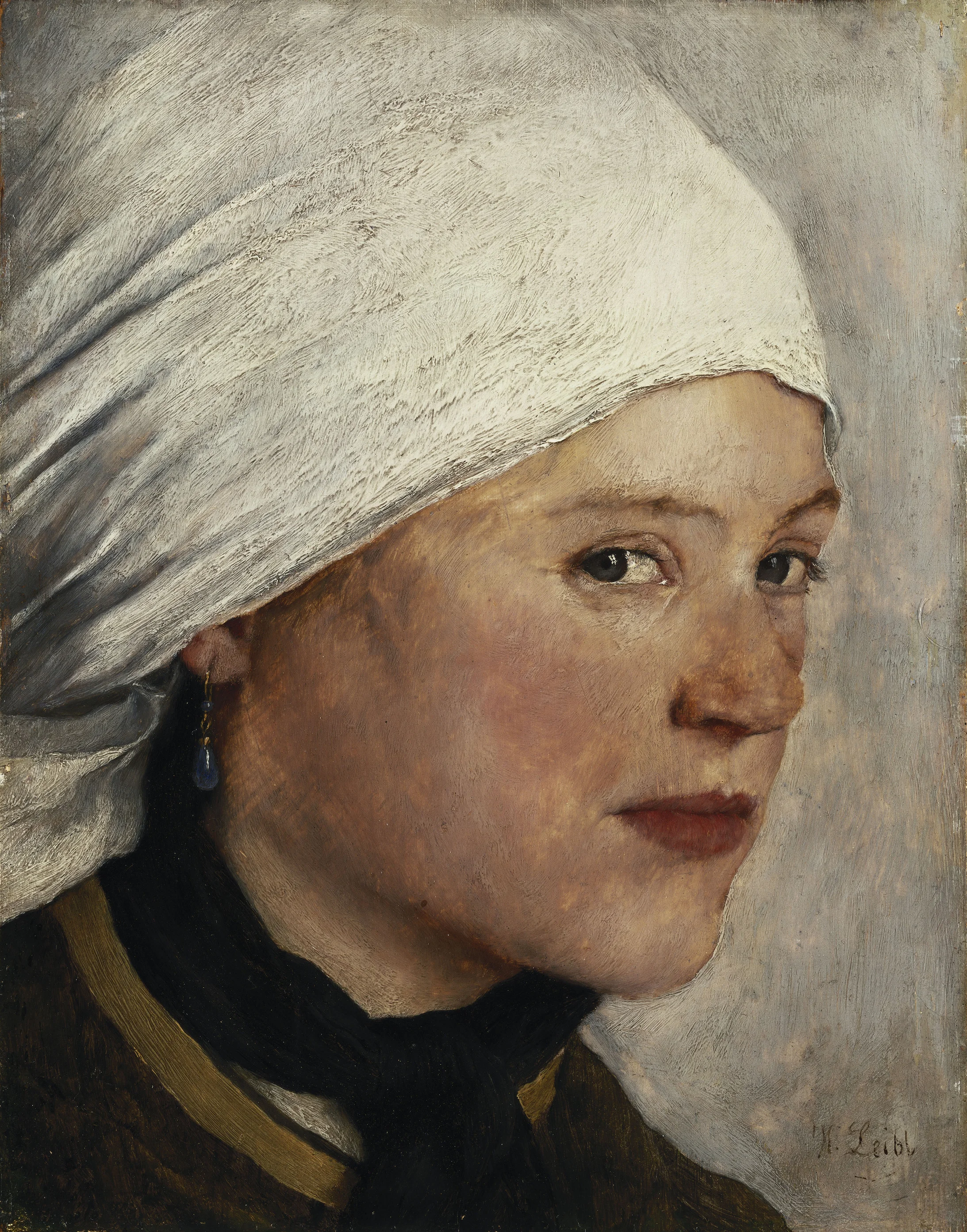Wilhelm Leibl: Mädchen mit weissem Kopftuch. Um 1876. Neue Pinakothek München