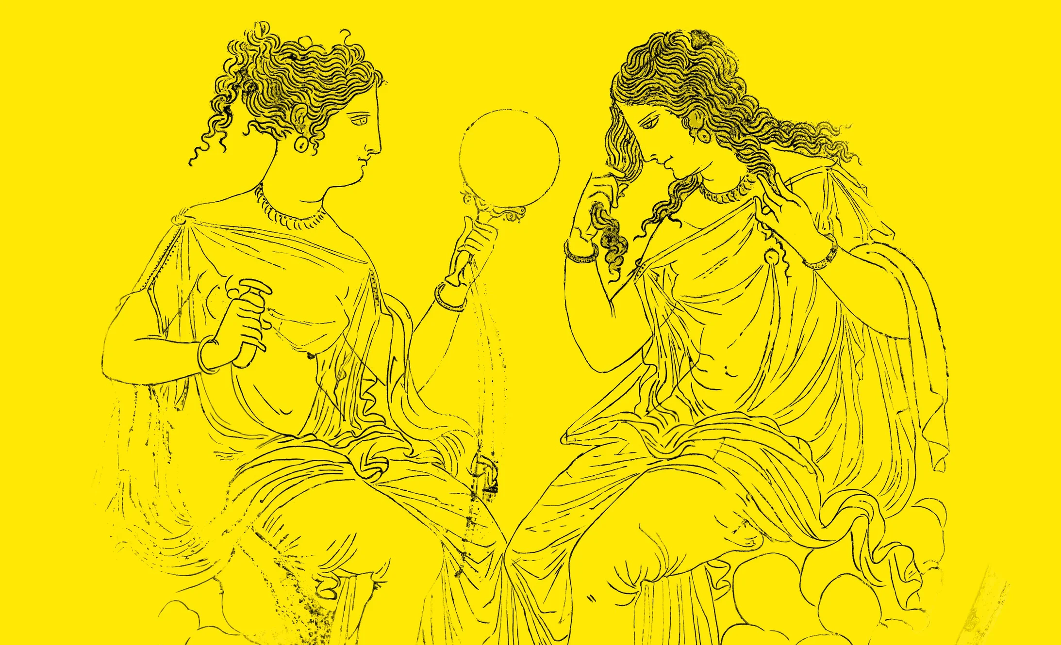 Spiegeldose aus Bronze (Detail, Umzeichnung). Griechisch, 4. Jh. v. Chr. Grösse: 17,2 cm Abteilung für griechische und römische Kunst The Metropolitan Museum of Art, Inv.-Nr. 17.190.2073 Schenkung J. Pierpont Morgan