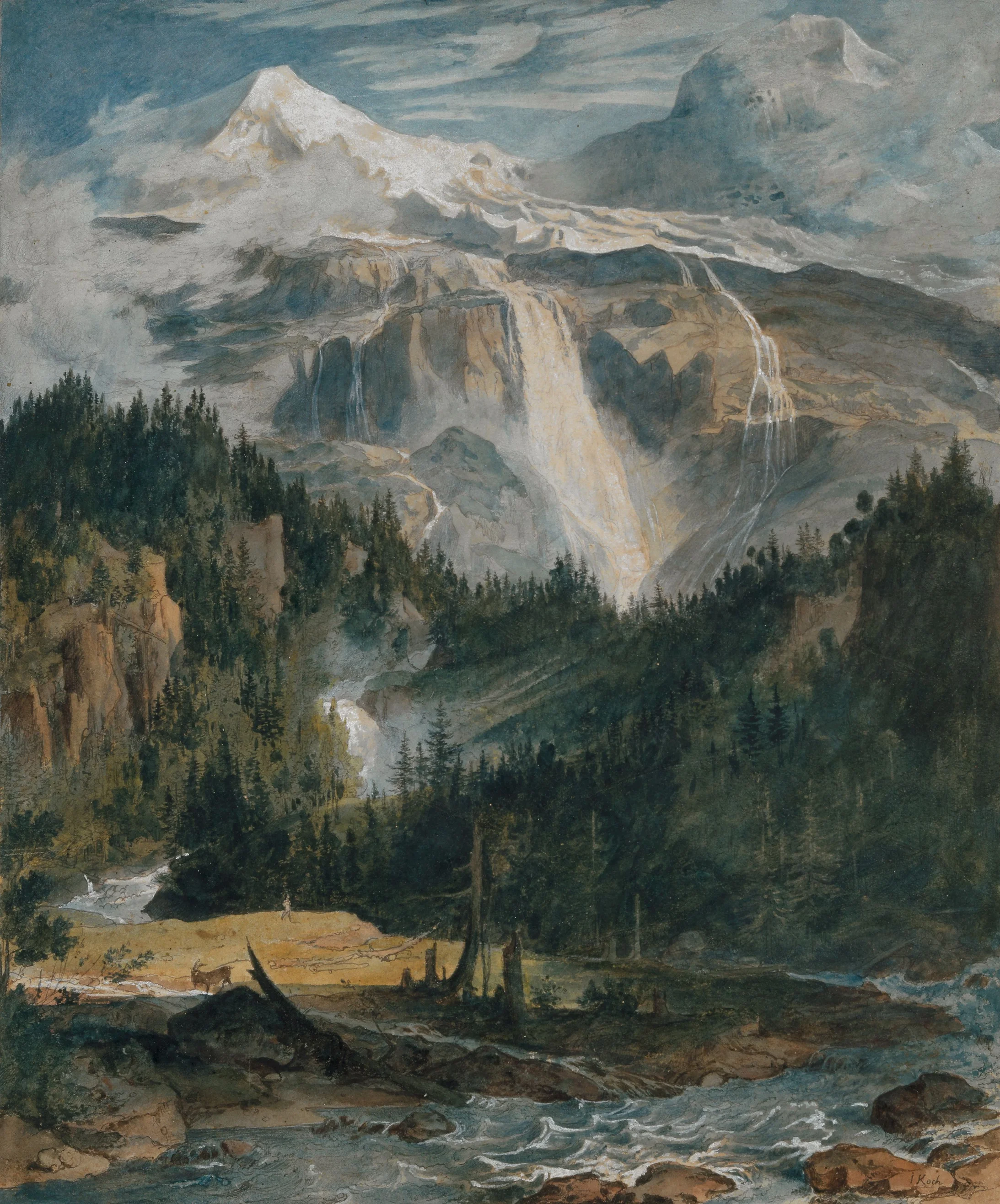 Joseph Anton Koch: Der Schmadribachfall. 1794. Aquarell über Bleistift.  49 x 41 cm. Kunstmuseum Basel.