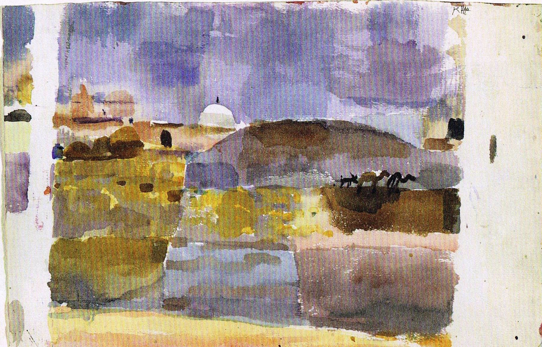 Paul Klee: Vor den Toren von Kairouan. Aquarell auf Papier und Karton, 20,7 x 31,5 cm