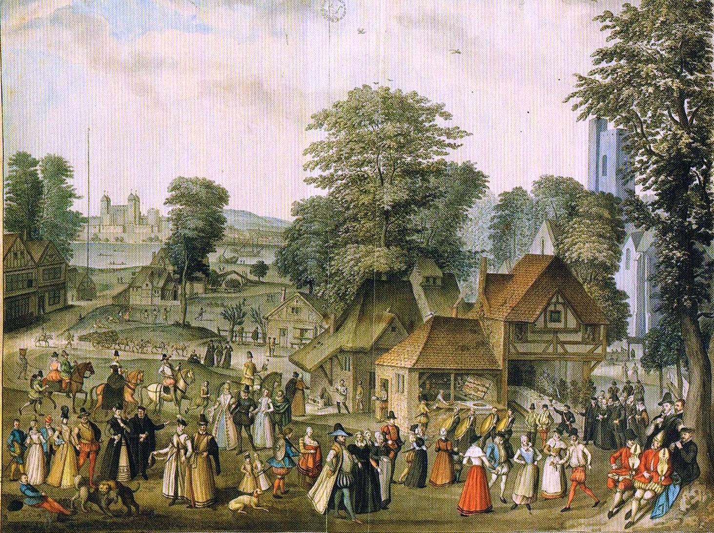 Samuel Hieronymus Grimm: Hochzeitfest in Bermondsey, 1787, Aquarell, 53,1 x 67,9 cm. Society of Antiquaries ,London.