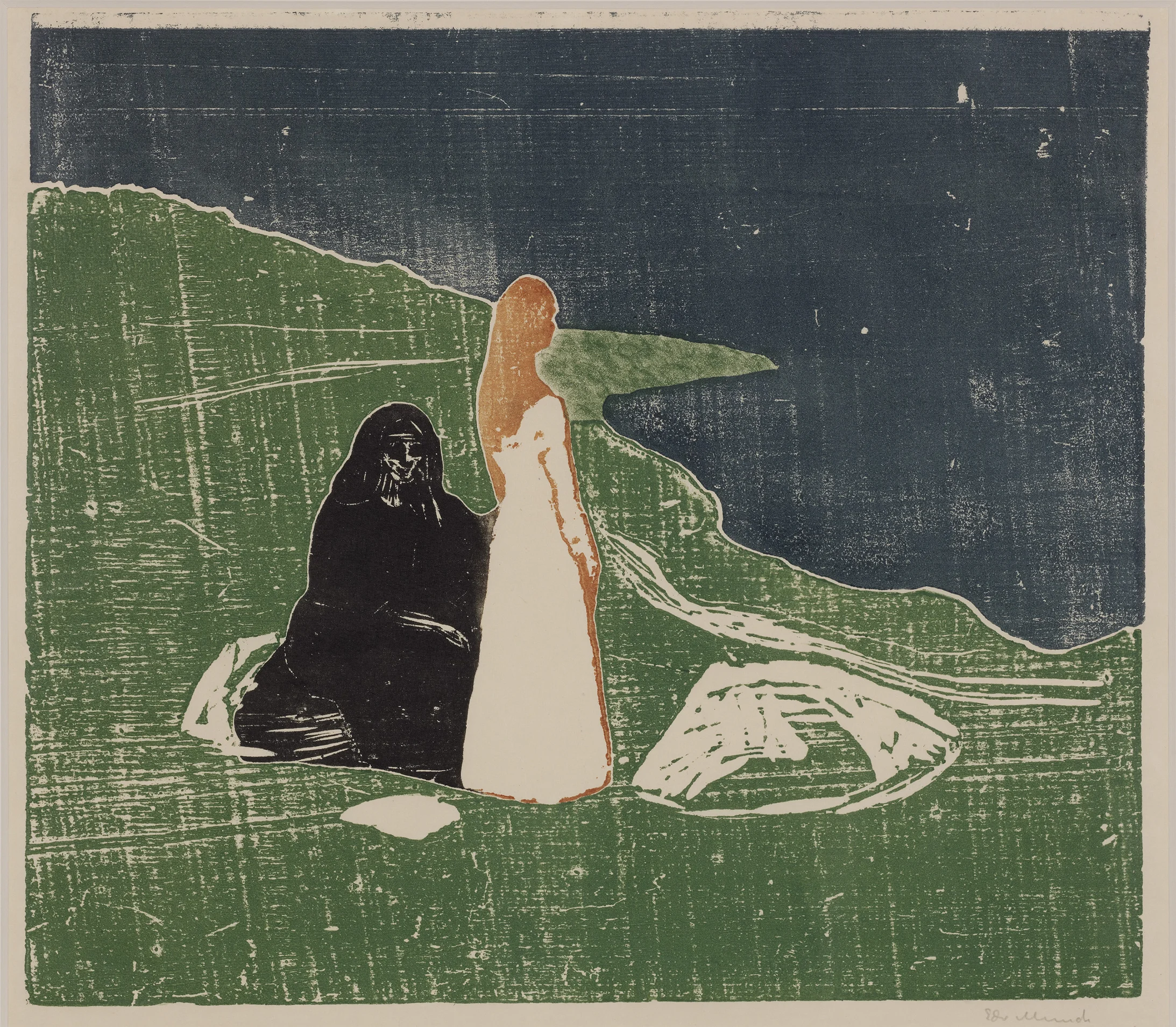 Edvard Munch: Frauen am Meeresufer, 1898, Holzschnitt auf Velinpapier, 540 x 585 mm, Privatsammlung, © The Munch Museum/The Munch-Ellingsen Group/2013, ProLitteris, Zürich
