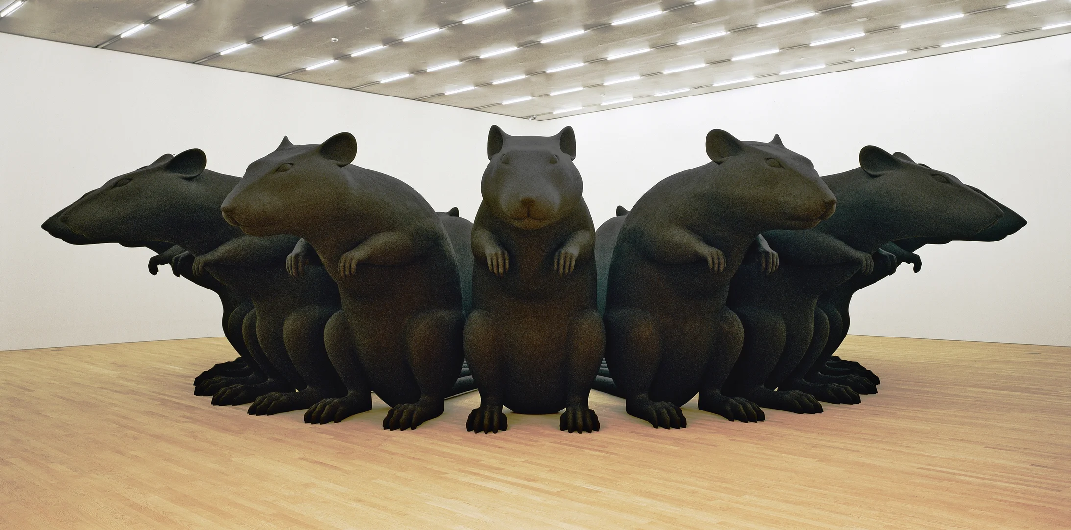 Katharina Fritsch, Rattenkönig, 1993, Polyester, Farbe, Höhe 280 cm, ø 1300 cm, Emanuel Hoffmann-Stiftung, Depositum in der Öffentlichen Kunstsammlung Basel, Permanent installiert im Schaulager Basel, © 2015, ProLitteris, Zurich, Foto: Ruedi Walti, Basel