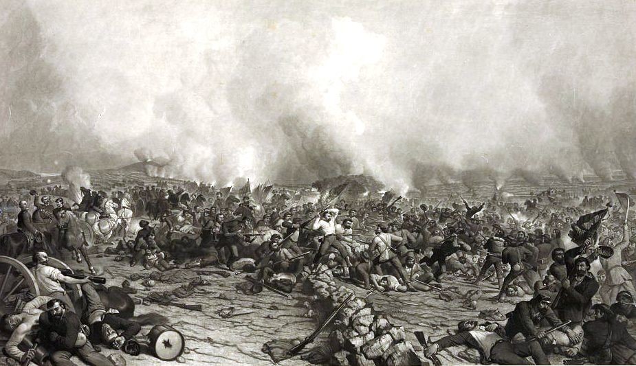 Die Schlacht von Gettysburg. Gravur, angefertigt 1870 von P.F. Rothermel.