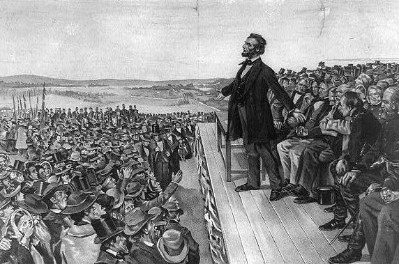 Abraham Lincoln während der Einweihung des Friedhofs von Gettysburg am 19. November 1863. Lithographie (Foto: National Library of Congress, Washington)