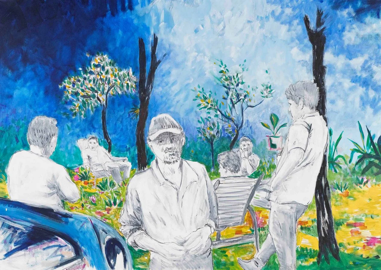 Patio III, 2014-2015. Öl und Kohlestift auf Leinwand, 100 x 140 cm. © Courtesy Niklaus Manuel Güdel/Foto: Pierre Montavon