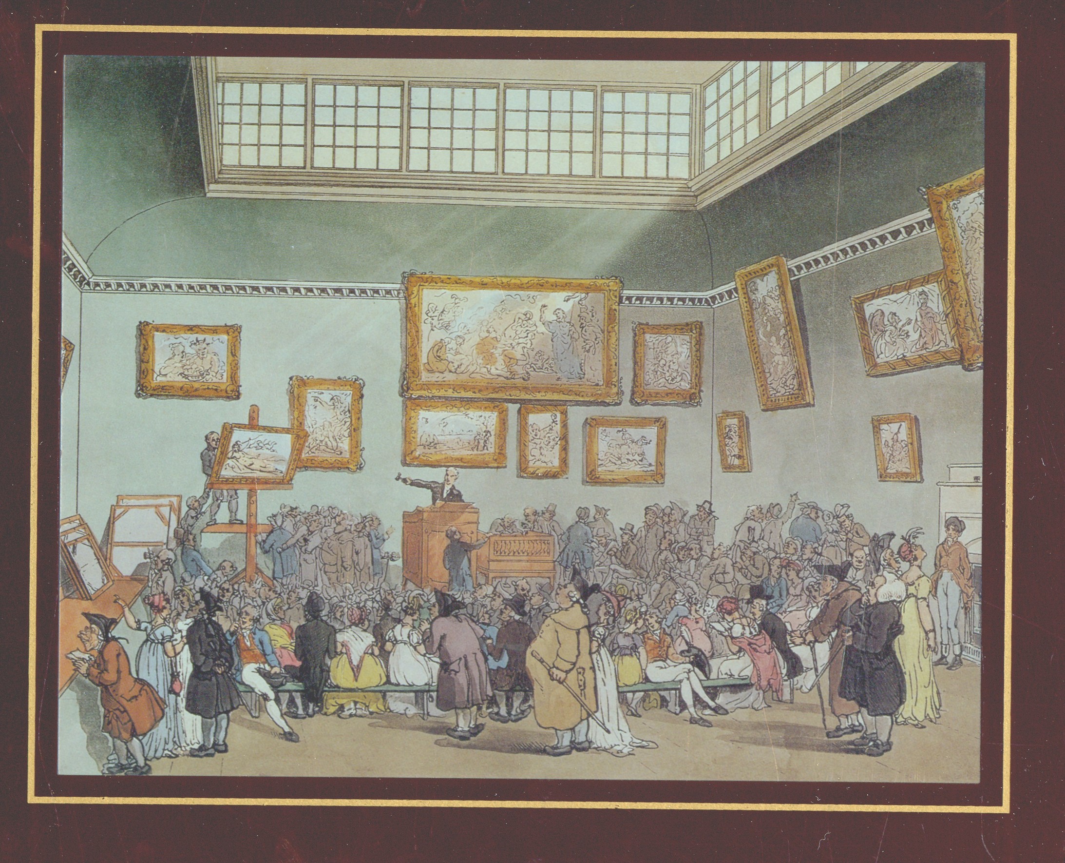 Jubel und Trubel schon vor Jahrhunderten: Auktion in London in einer Karikatur von Thomas Rowlandson 