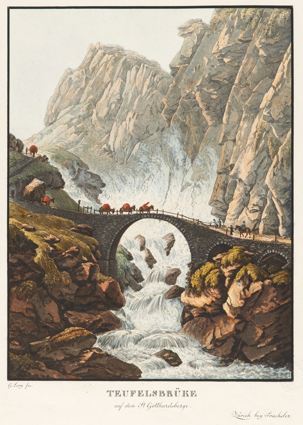 Die Teufelsbrücke, Aquatinta, koloriert, nach 1829, Simon Daniel Lafond
