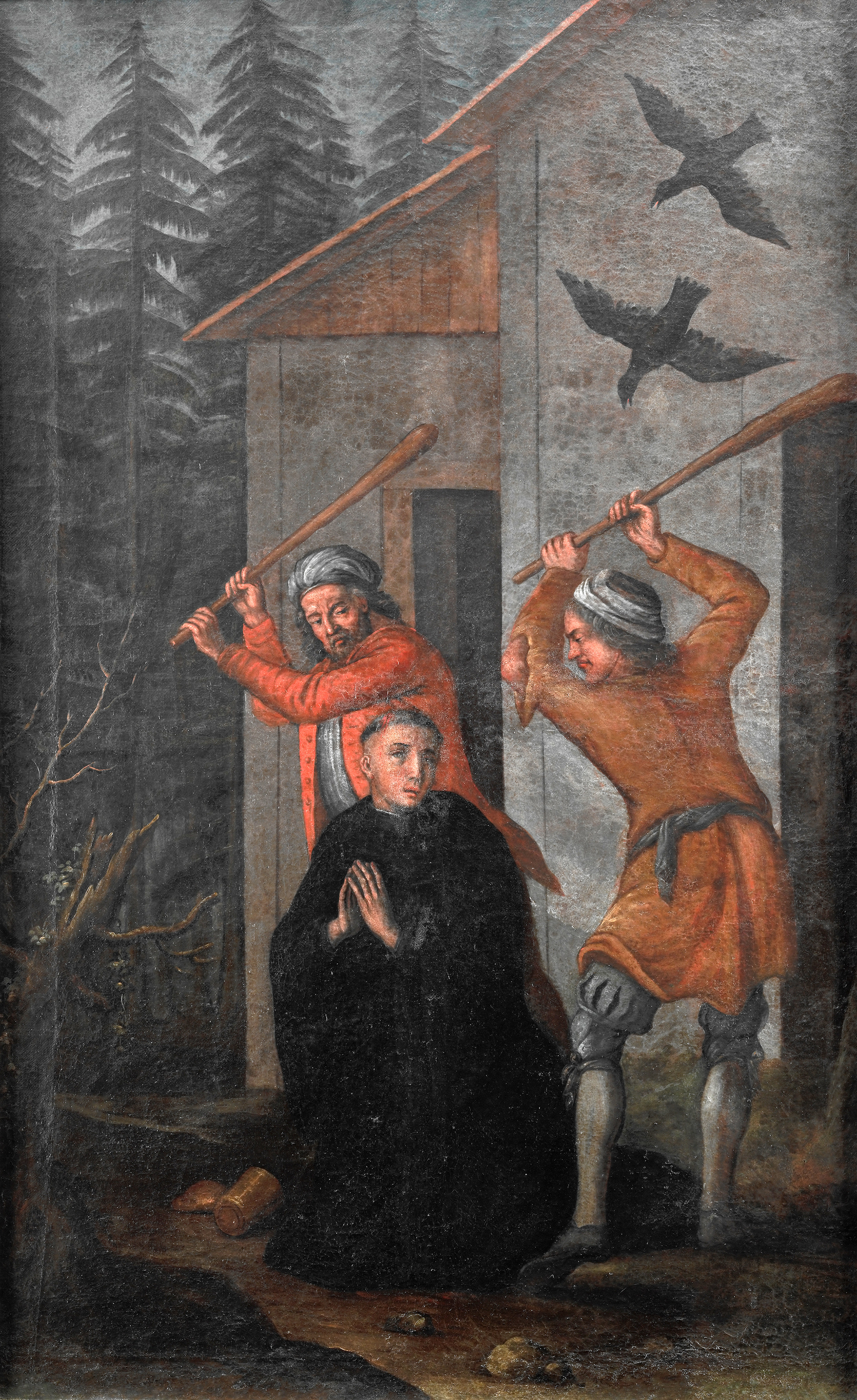 Meinrad wird von zwei Räubern ermordet. Kloster Einsiedeln, Kunstsammlung. Foto: Schweizerisches Nationalmuseum