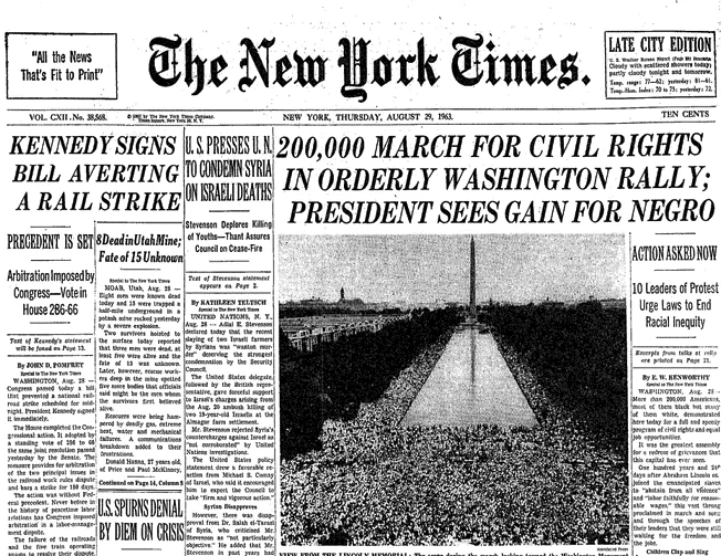Frontpage der New York Times vom 29. Januar 1963