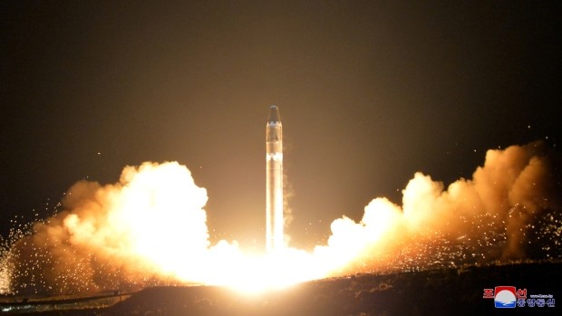 This Wednesday, Nov. 29, 2017, image provided by the North Korean government on Thursday, Nov. 30, 2017, shows what the North Korean government calls the Hwasong-15 intercontinental ballistic missile, at an undisclosed location in North Korea. Independent journalists were not given access to cover the event depicted in this image distributed by the North Korean government. The content of this image is as provided and cannot be independently verified. Korean language watermark on image as provided by source…