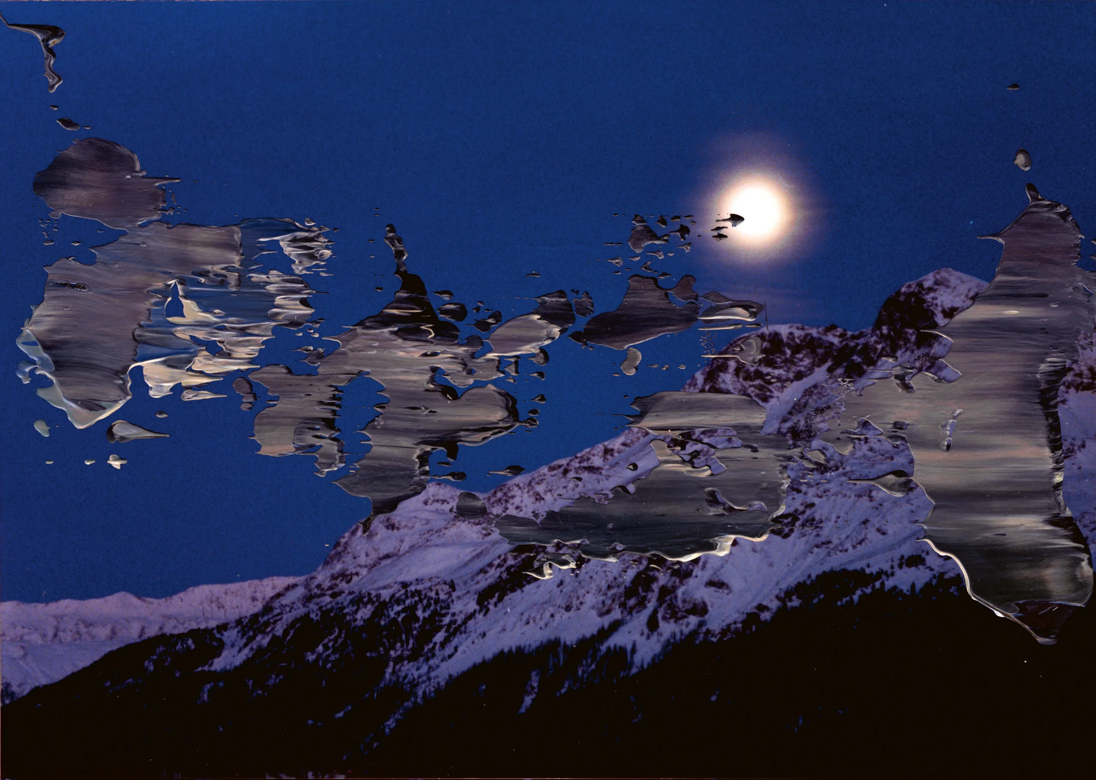 Gerhard Richter: Piz Surlej, Piz Corvatsch, 1992, Öl auf Fotografie, 8,9 × 12,6 cm; Sammlung Peter und Elisabeth Bloch; Foto: Christoph Schelbert, Olten