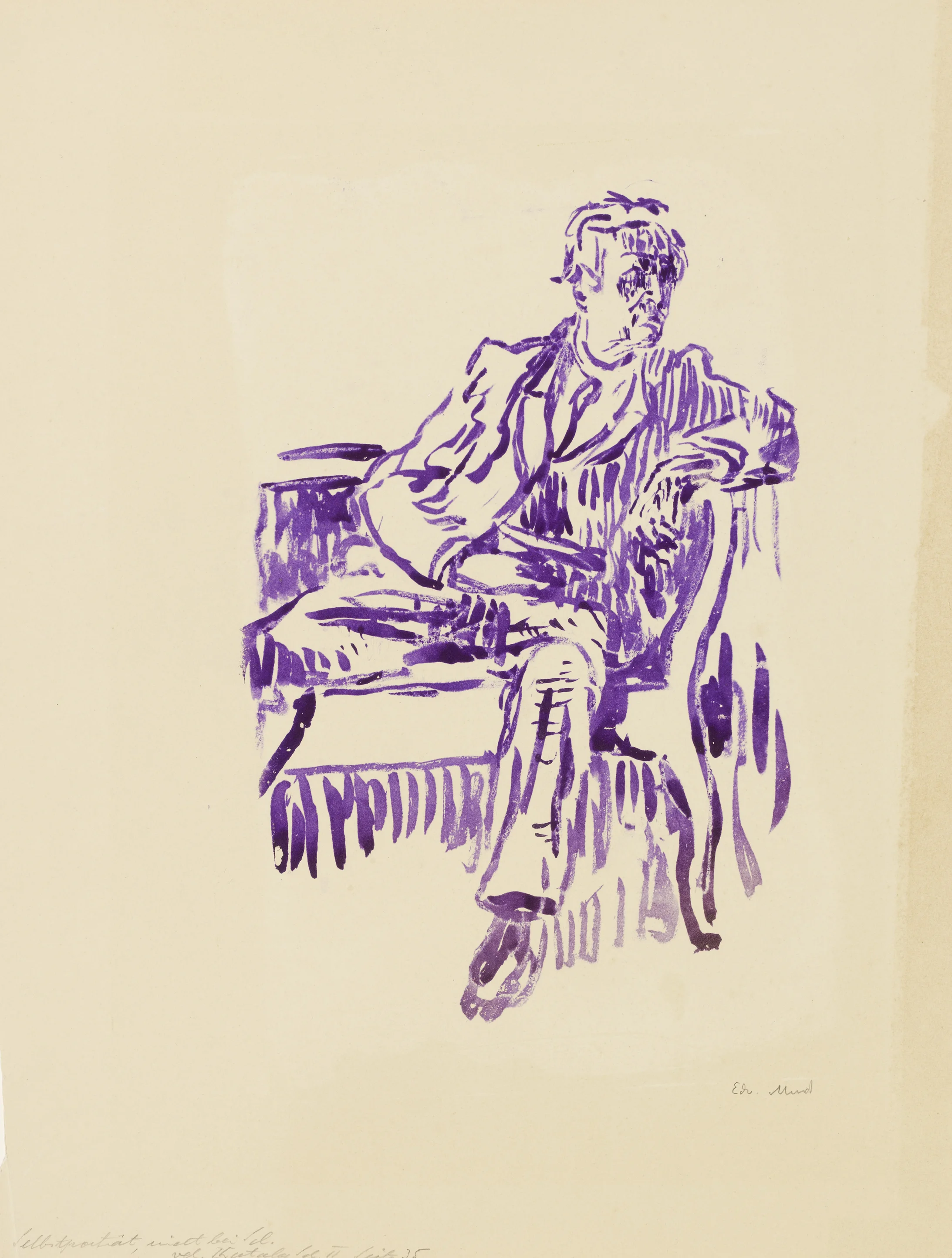 Edvard Munch: Selbstporträt auf Sofa, 1925, Hektografie auf Karton, 500 x 382 mm, Privatsammlung, © The Munch Museum/The Munch-Ellingsen Group/2013, ProLitteris, Zürich

