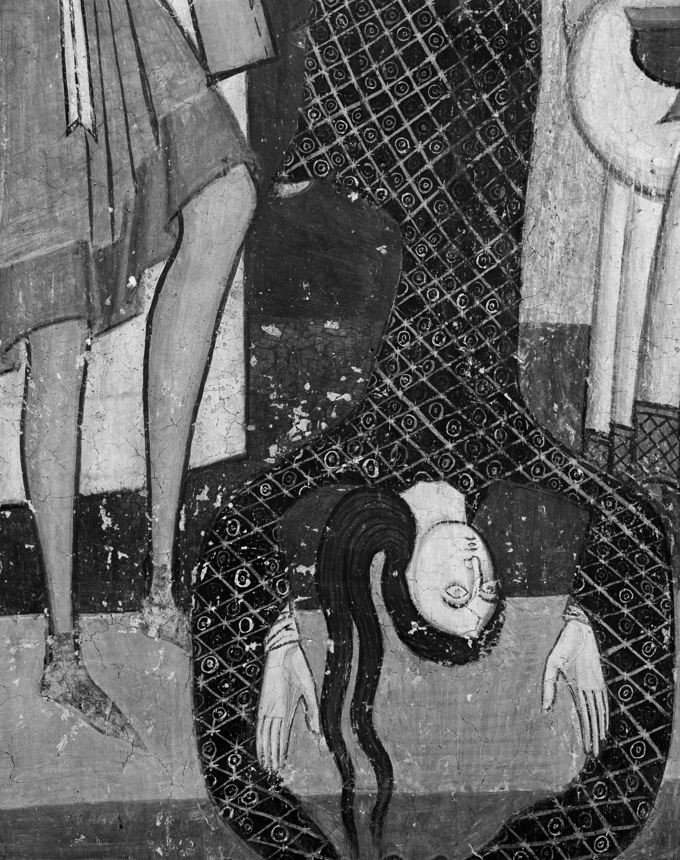 Unbekannte Malerwerkstatt, Tanzende Salome (Detail aus: Szenen aus dem Martyrium Johannes des Täufers), um 1200, Wandmalerei, Müstair, Kloster St. Johann
© Foto: Florio Puenter

