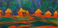 "Dorf im Norden von Togo", 1981, Öl auf Leinwand, 100 x 206 cm, Privatbesitz, Foto Jürg Fausch