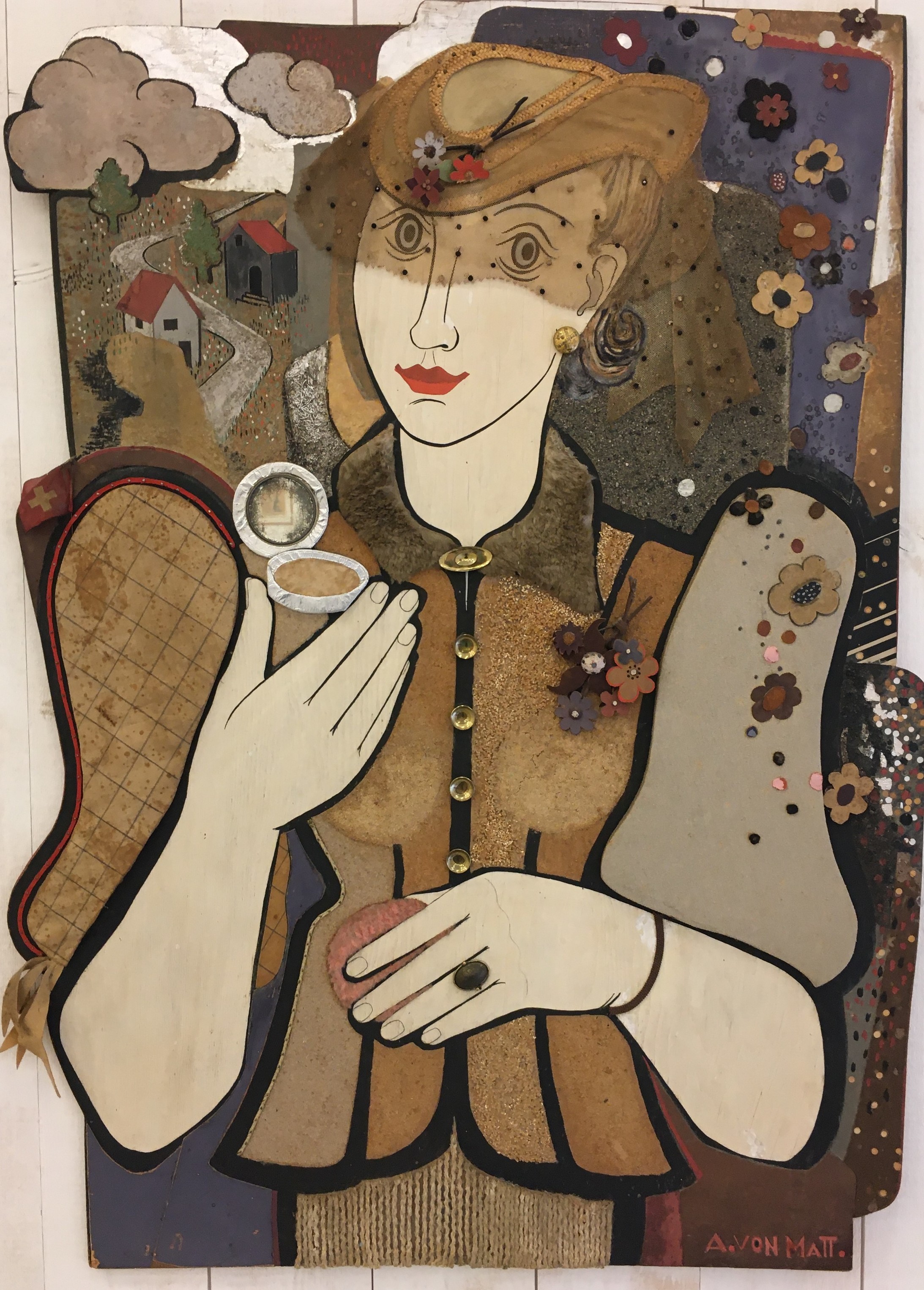 Annemarie von Matt: Schaufensterdekoration für eine Bijouterie. Collage auf Sperrholz. 99x73x2 cm. 1937. Nidwaldner Museum. Stans