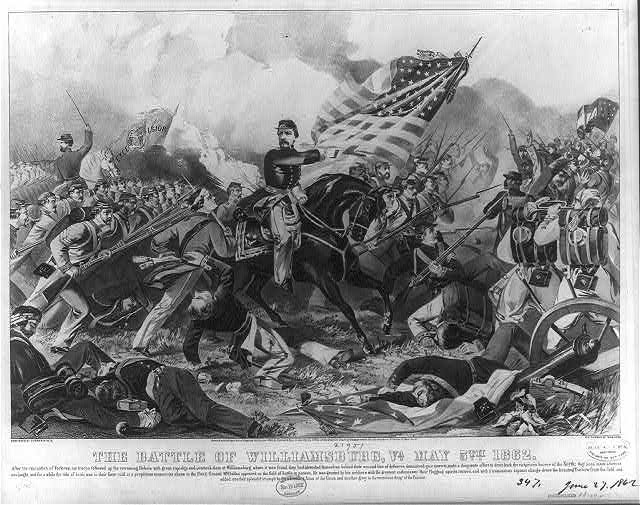Im amerikanischen Sezessionskrieg gewinnen die nördlichen Unionstruppen in der Schlacht von Williamsburg gegen die sezessionistischen südlichen Verbände. (Foto: Library of Congress, Washington)