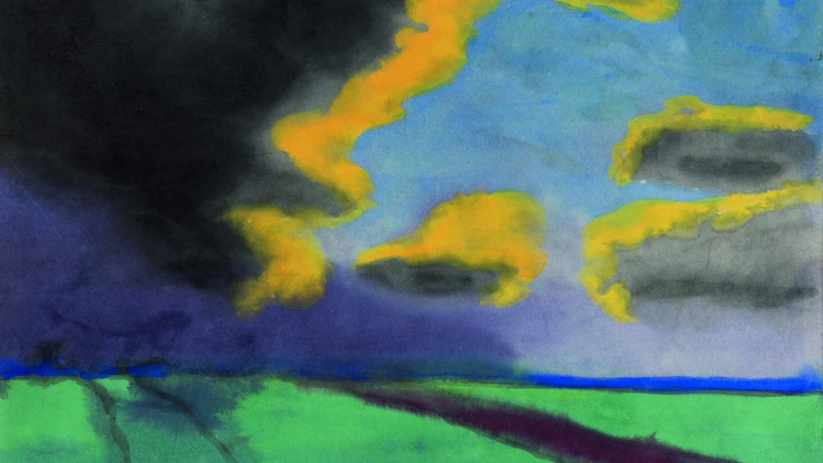 Emil Nolde
Weite Landschaft mit Wolken. O.J.
Aquarell auf Japanpapier. © Kunstmuseum Bern, Legat Cornelius Gurlitt 2014. Provenienz in Abklärung /aktuell kein Raubkunstverdacht
